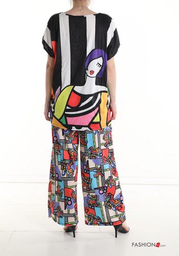 Coordinato in Cotone maniche corte Fantasia astratta scollo a V - ph 2