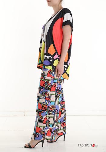 Coordinato in Cotone maniche corte Fantasia astratta scollo a V - ph 3