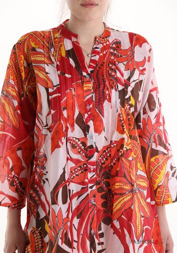 Chemise en Coton Imprimé feuilles manches à trois-quarts - ph 4
