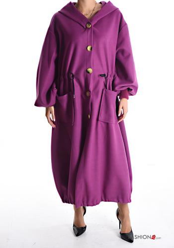 lange Duster-Mantel mit Knöpfen mit kordelzug mit Kapuze mit Taschen - ph 1