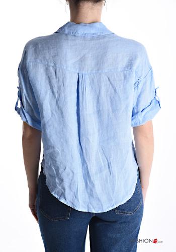 short sleeve Linen Shirt with buttons with pockets - ph 2