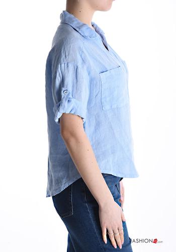 short sleeve Linen Shirt with buttons with pockets - ph 3