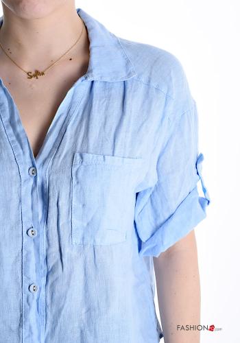 short sleeve Linen Shirt with buttons with pockets - ph 4