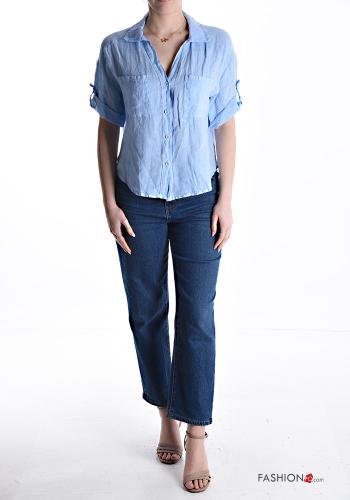 short sleeve Linen Shirt with buttons with pockets - ph 5