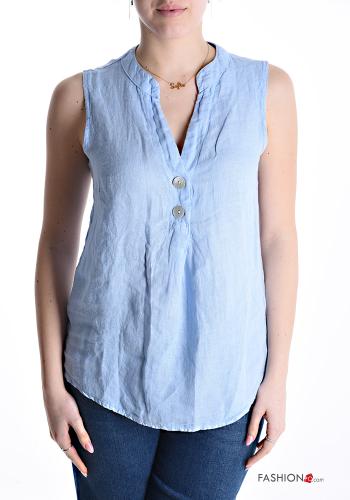 sleeveless Linen Blouse with buttons with v-neck