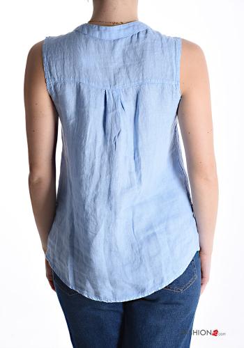 sleeveless Linen Blouse with buttons with v-neck - ph 2