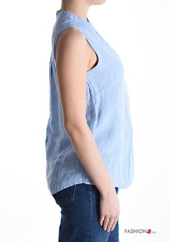 sleeveless Linen Blouse with buttons with v-neck - ph 3
