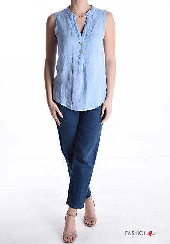 sleeveless Linen Blouse with buttons with v-neck - ph 5