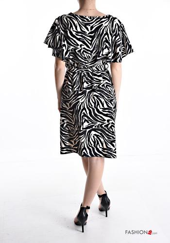 Robe manches courtes à genoux Imprimé animalier à col en V avec ceinture en tissu - ph 2