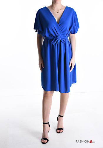 Vestido manga volante manga corta por la rodilla con cuello en v con cinturón de tela - ph 1