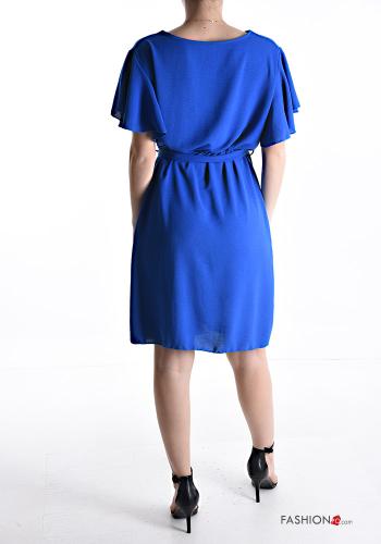 Vestido manga volante manga corta por la rodilla con cuello en v con cinturón de tela - ph 2