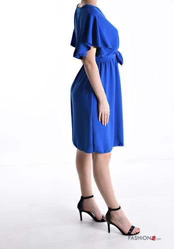 Vestido manga volante manga corta por la rodilla con cuello en v con cinturón de tela - ph 3
