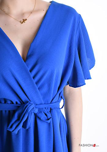 Vestido manga volante manga corta por la rodilla con cuello en v con cinturón de tela - ph 4