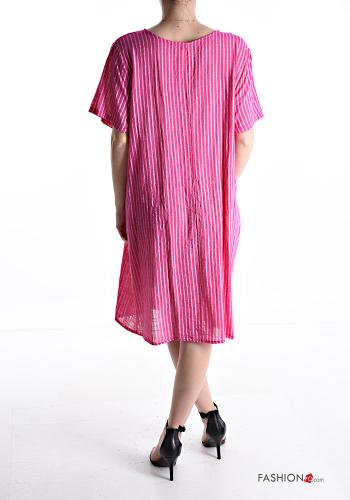 Robe en Coton maxi col rond manches courtes Imprimé à rayures avec poches - ph 2