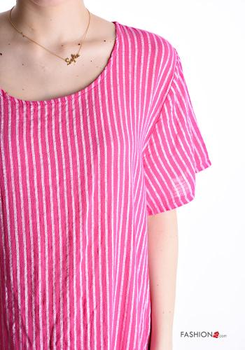 Robe en Coton maxi col rond manches courtes Imprimé à rayures avec poches - ph 4