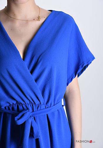 kurze ärmel lange Kleid mit V-Ausschnitt mit stoffgürtel - ph 4