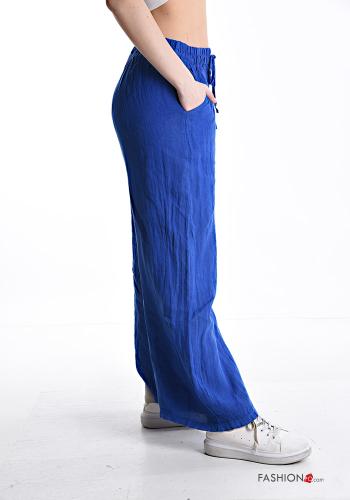 Pantalone in Lino wide leg con tasche con elastico - ph 3