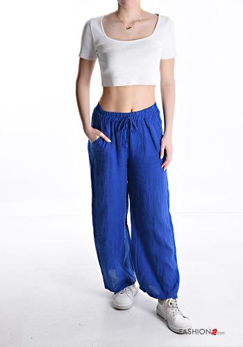 Pantalone in Lino wide leg con tasche con elastico - ph 5