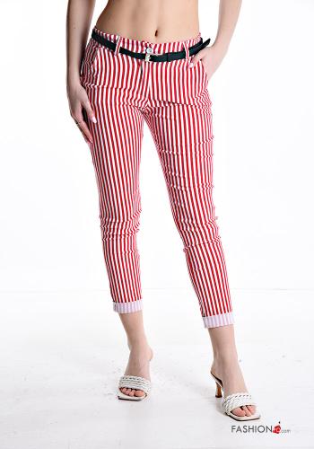 Streifenmuster skinny Hose mit Gürtel mit Reißverschluss mit Taschen mit Knöpfen - ph 1