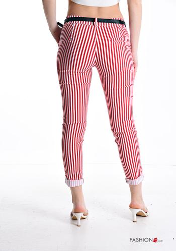 Streifenmuster skinny Hose mit Gürtel mit Reißverschluss mit Taschen mit Knöpfen - ph 2