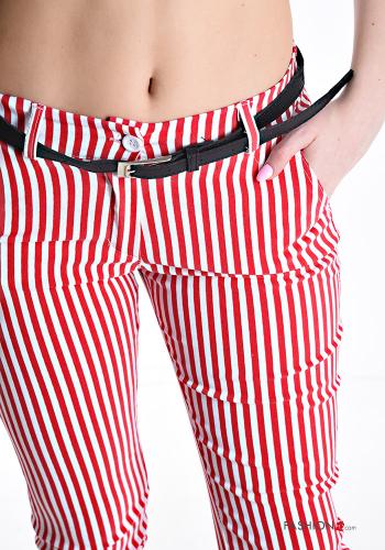 Streifenmuster skinny Hose mit Gürtel mit Reißverschluss mit Taschen mit Knöpfen - ph 4