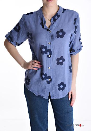 Camicia in Cotone maniche corte Fantasia floreale con bottoni