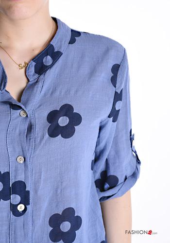 Camicia in Cotone maniche corte Fantasia floreale con bottoni - ph 4