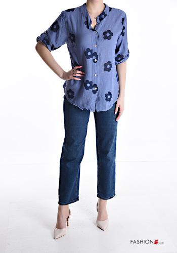 Camicia in Cotone maniche corte Fantasia floreale con bottoni - ph 5