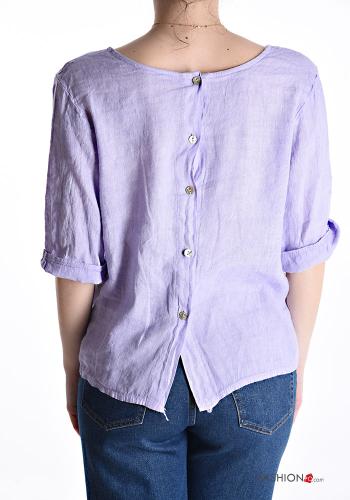 Blusa de Lino cuello redondo con botones manga tres cuartos - ph 2