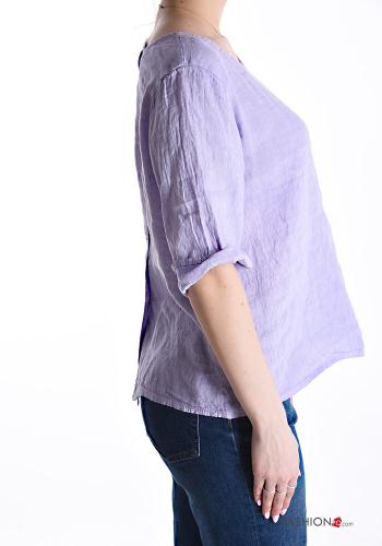 Blusa de Lino cuello redondo con botones manga tres cuartos - ph 3