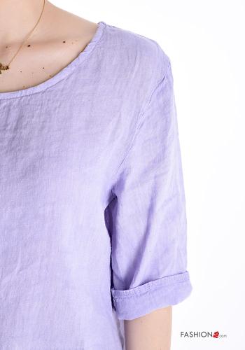 Blusa de Lino cuello redondo con botones manga tres cuartos - ph 4