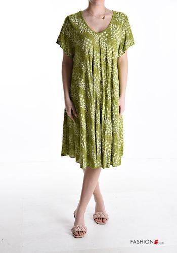 Optical Muster kurze ärmel Kleid mit V-Ausschnitt - ph 1
