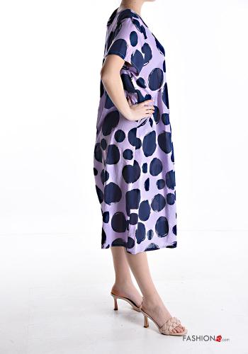 Polka-dot short sleeve crew neck Cotton Dress with pockets - ph 3