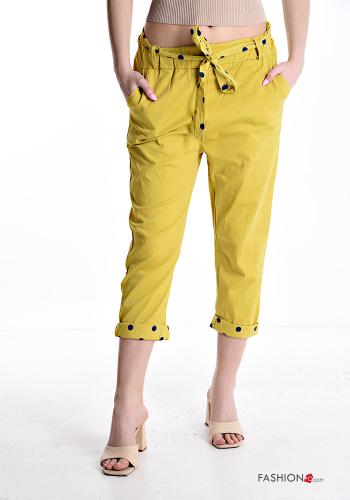 Polka-dot Cotton Trousers with pockets with fabric belt
