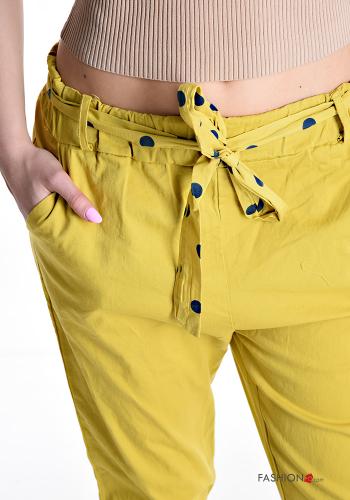 Pantalon en Coton Imprimé à pois avec poches avec ceinture en tissu - ph 4