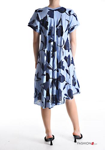 Abito in Cotone al ginocchio oversize maniche corte Fantasia floreale scollo a V - ph 2