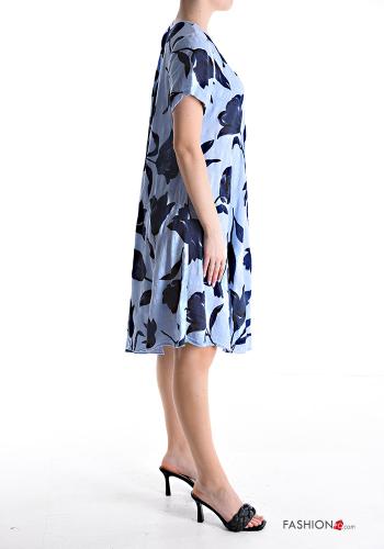 Abito in Cotone al ginocchio oversize maniche corte Fantasia floreale scollo a V - ph 3