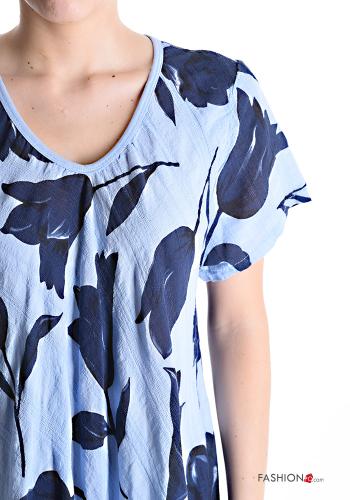 Abito in Cotone al ginocchio oversize maniche corte Fantasia floreale scollo a V - ph 4