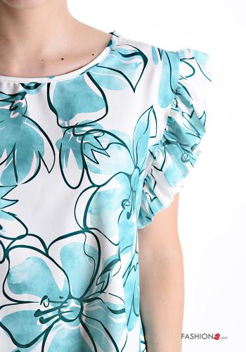 Floral short sleeve crew neck ruffle sleeve Blouse - ph 4
