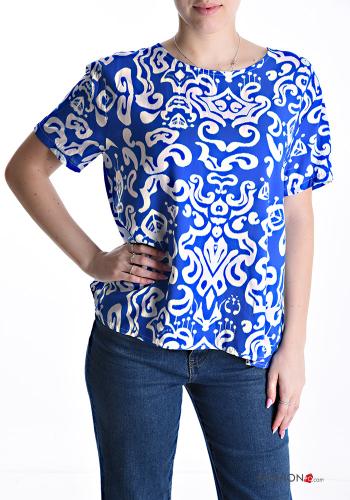 Blusa maniche corte girocollo Fantasia stampata con bottoni