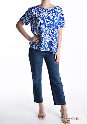 Blusa maniche corte girocollo Fantasia stampata con bottoni - ph 5