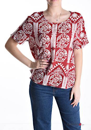 Blusa maniche corte girocollo Fantasia stampata con bottoni
