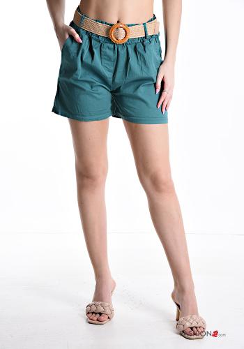 Cotton Shorts with belt with elastic with pockets