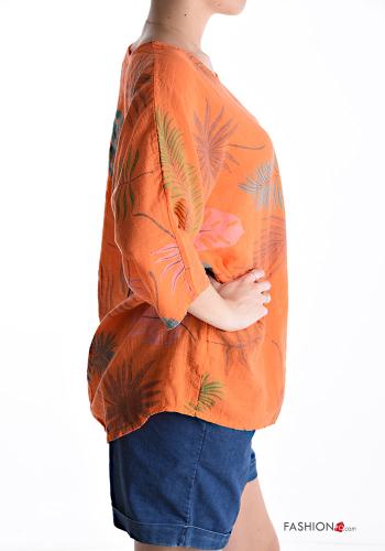 Blouse en Coton col rond Imprimé feuilles manches à trois-quarts - ph 3