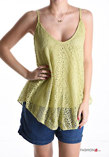 Top in Cotone Fantasia ricamata scollo profondo scollo a V con fodera