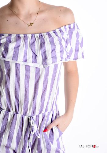 Striped mini Cotton Jumpsuit with elastic bardot neckline with pockets - ph 4
