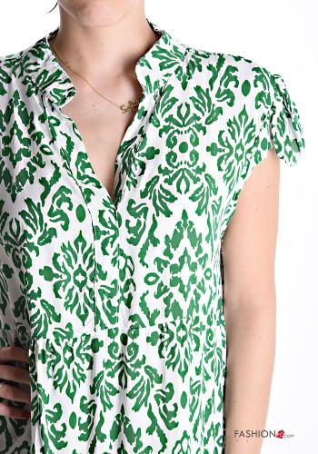 Batik Muster kurze ärmel knielanger Kleid - ph 4