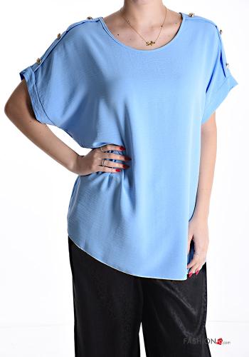 short sleeve crew neck oversized Blouse with buttons - ph 1