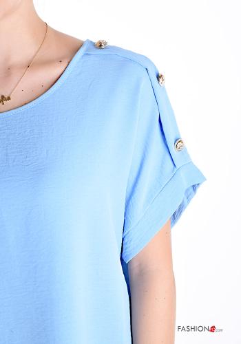 short sleeve crew neck oversized Blouse with buttons - ph 4