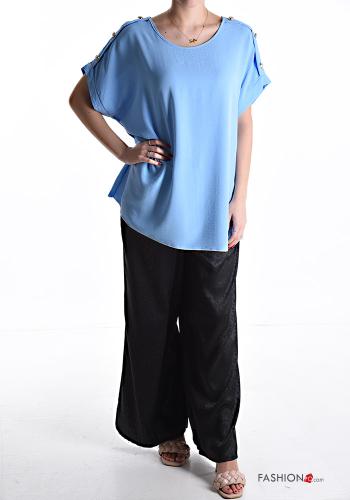 short sleeve crew neck oversized Blouse with buttons - ph 5